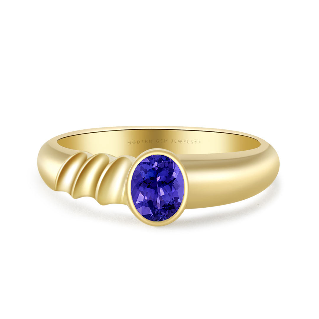 Tanzanite Ring Bezel Set In Yellow Gold | Custom Rings | Modern Gem Jewelry | Saratti