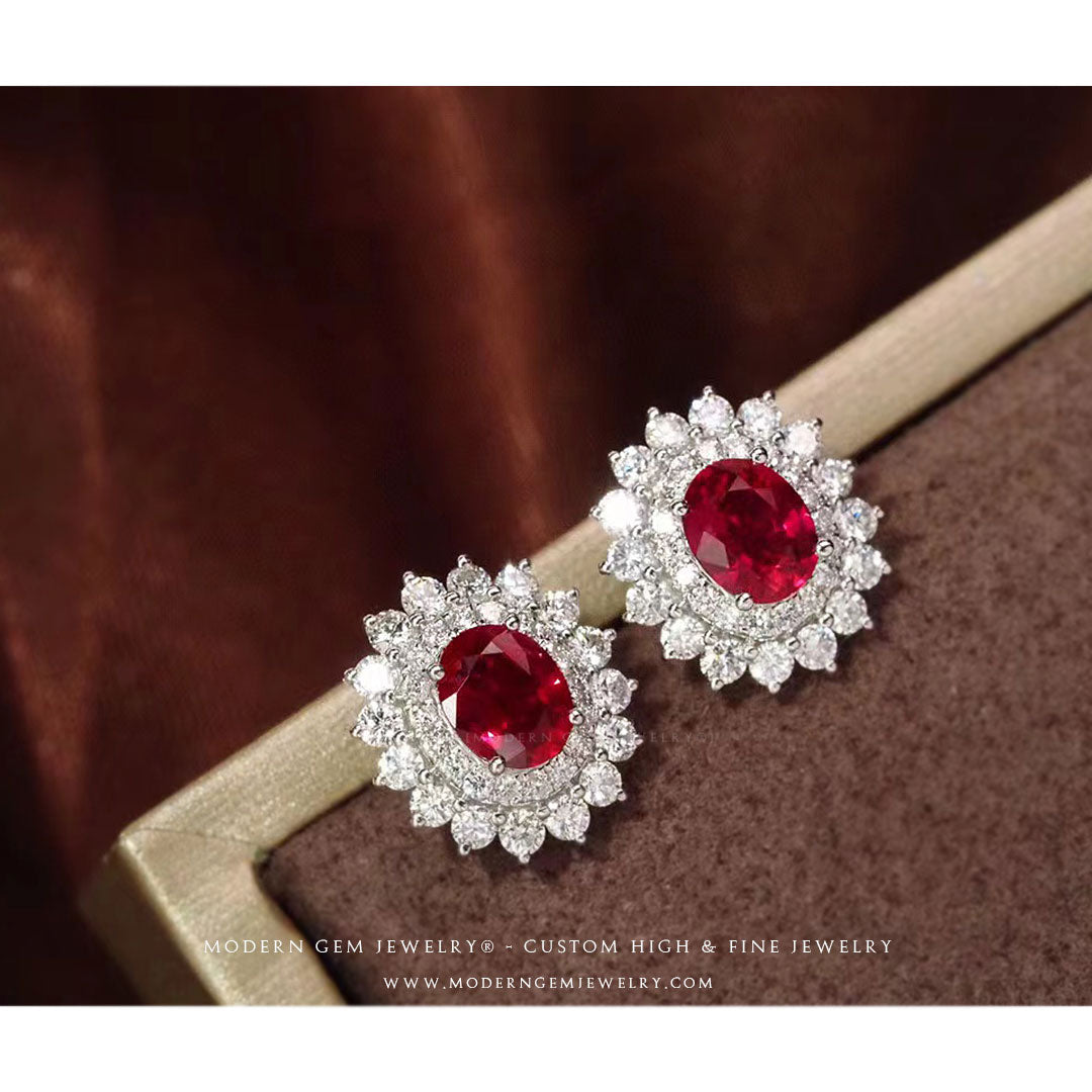 Red Ruby Earrings with Sparkling Diamond Accents | Saratti