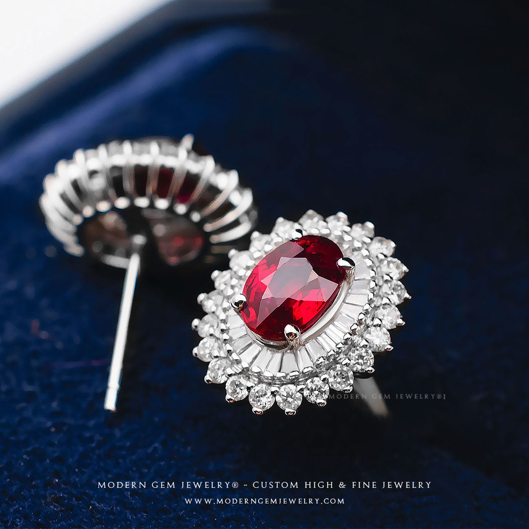 Elegant White Gold Ruby Earrings with Diamonds | Saratti