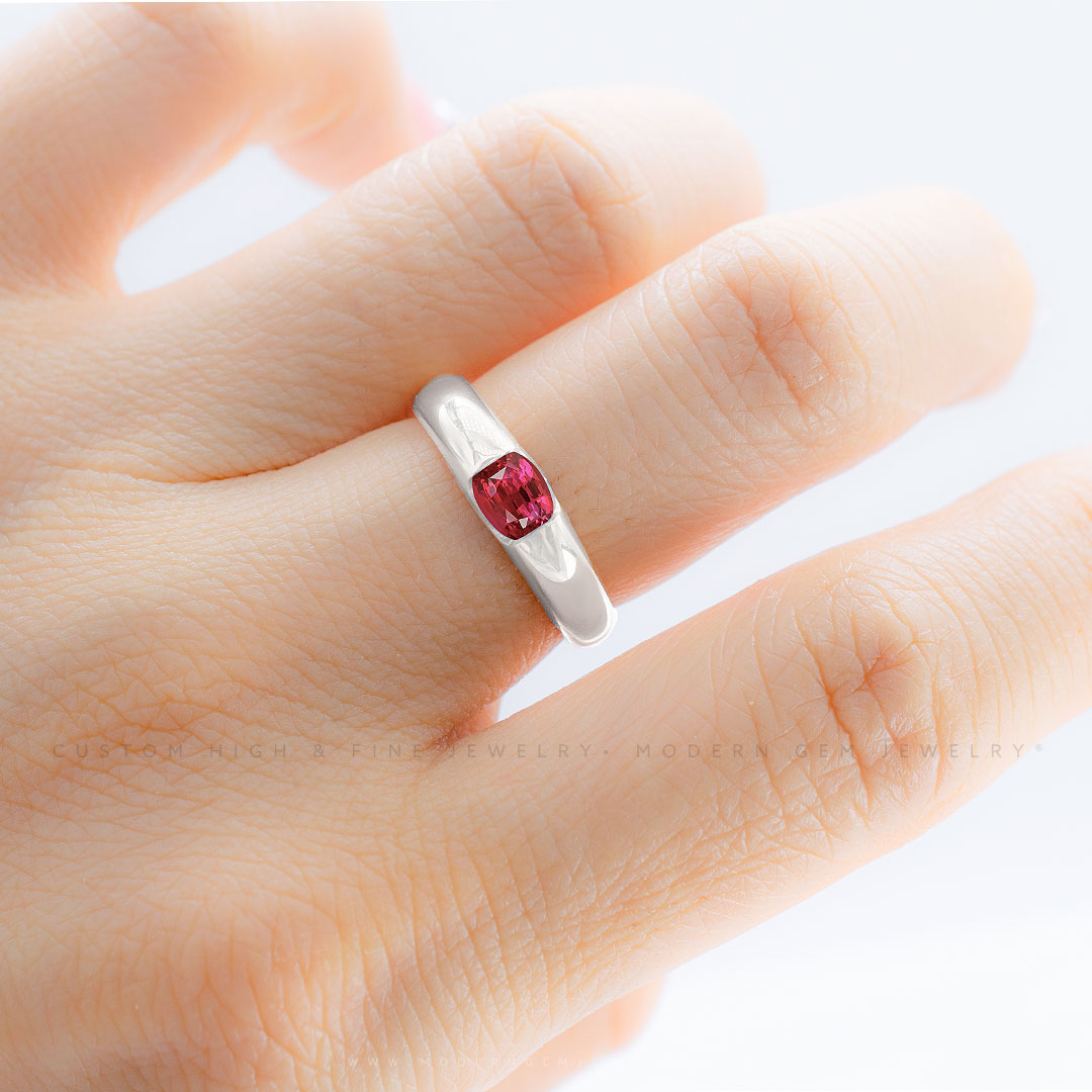 Real Ruby Ring | 18K White Gold Ruby Tension Set Ring | Modern Gem Jewelry | Saratti 