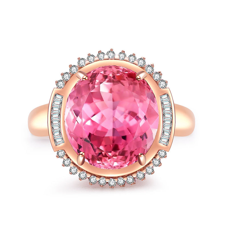 Round Pink Tourmaline Ring with Diamond Halo | Saratti