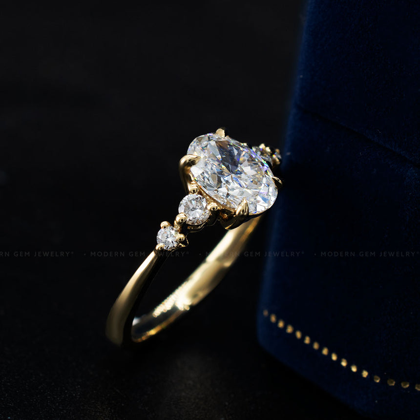 Yellow Gold Moissanite Five Stone Engagement Ring 