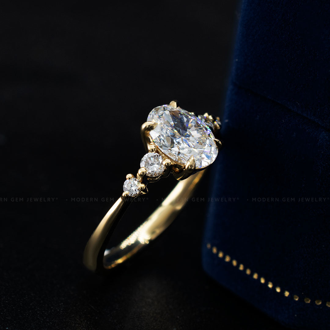 Oval Moissanite Ring In 18K Yellow Gold | Custom Rings| Modern Gem Jewelry