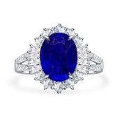 3 carats Oval Royal Blue Sapphire Split Shank 18K White Gold Ring - Modern Gem Jewelry®