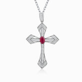 Oval Ruby and Diamond Cross Necklace | Modern Gem Jewelry