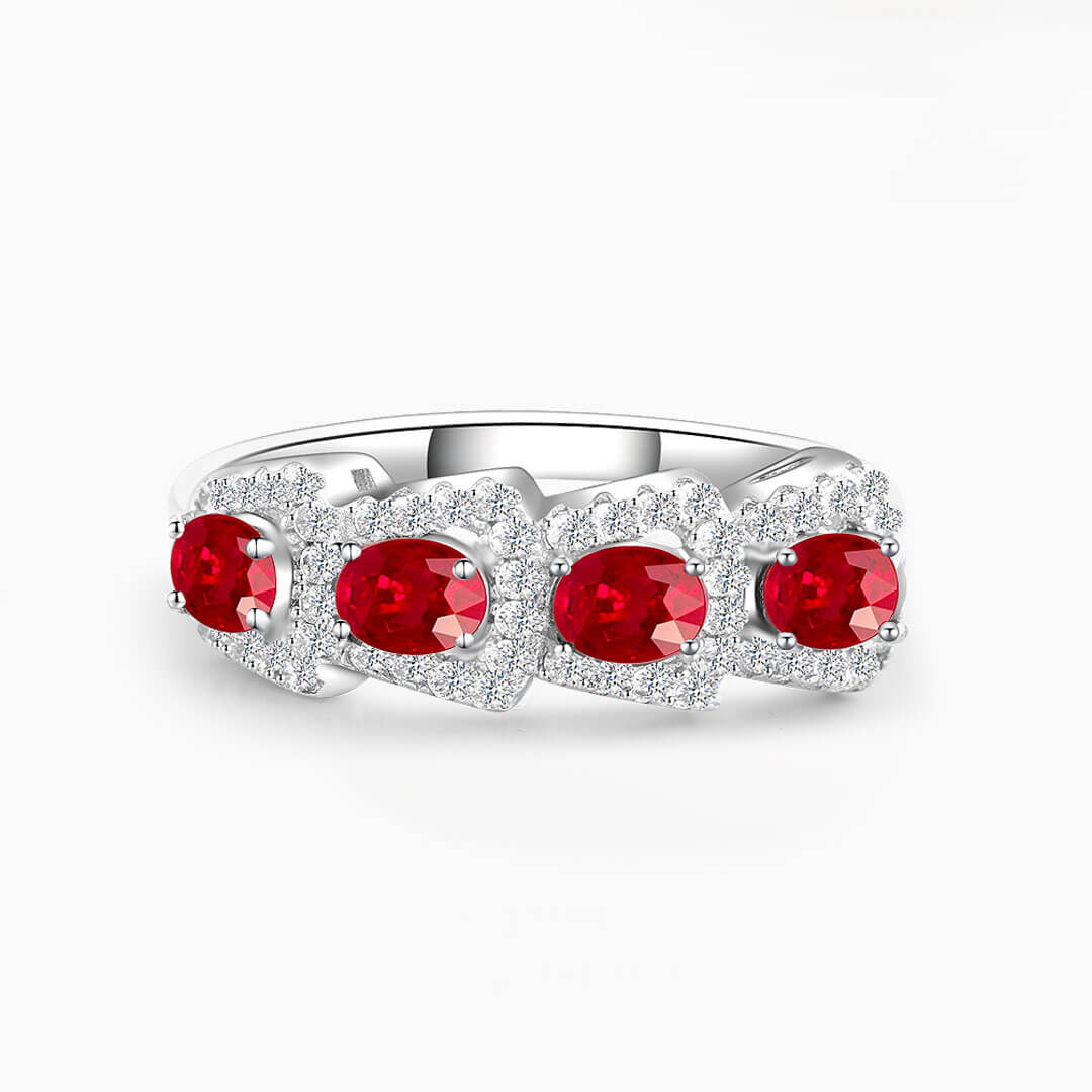 Red Ruby Ring with Natural Diamonds in 18K White Gold Ring | Modern Gem Jewelry | Saratti 