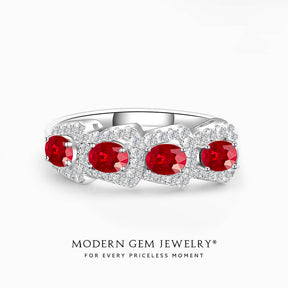Red Ruby Ring with Natural Diamonds in 18K White Gold Ring | Modern Gem Jewelry | Saratti 