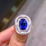 Double Diamond Halo Natural Sapphire Ring 