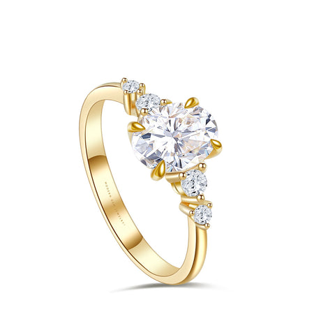 18K Yellow Gold Oval Diamond Engagement Ring 