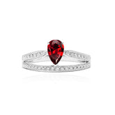 Garnet Engagement Rings & Diamonds Split Shank In White Gold | Custom Rings| Modern Gem Jewelry | Saratti