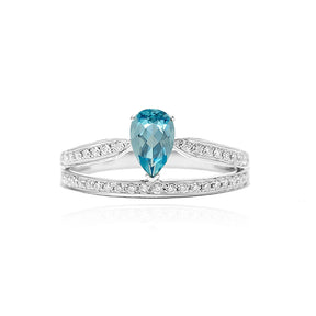 Aquamarine Ring White Gold Diamonds Split Shank | Custom Rings| Modern Gem Jewelry | Saratti