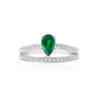 Teardrop Emerald Ring with Diamonds Split Shank 18K White Gold | Modern Gem Jewelry