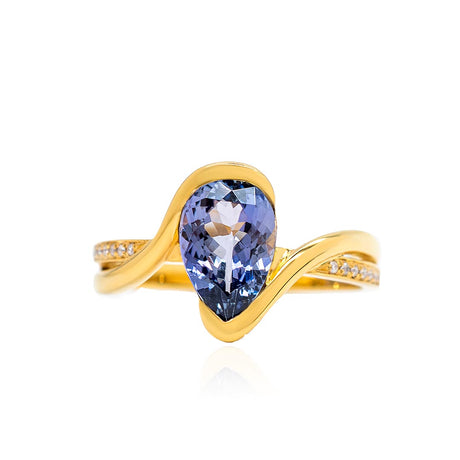 Blue Stone Ring Natural Tanzanite & Diamonds Tension Set | Custom Rings| Modern Gem Jewelry | Saratti