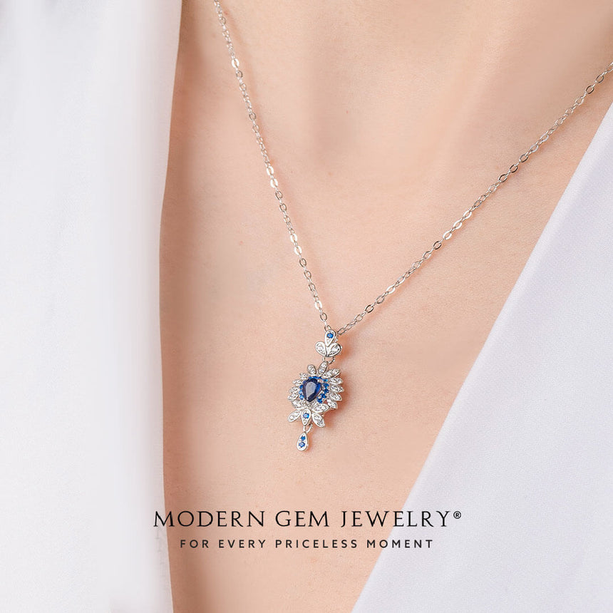 Floral Design Sapphire Gold Necklace | Modern Gem Jewelry