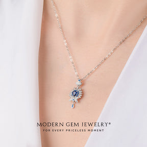 Floral Design Sapphire Gold Necklace | Modern Gem Jewelry