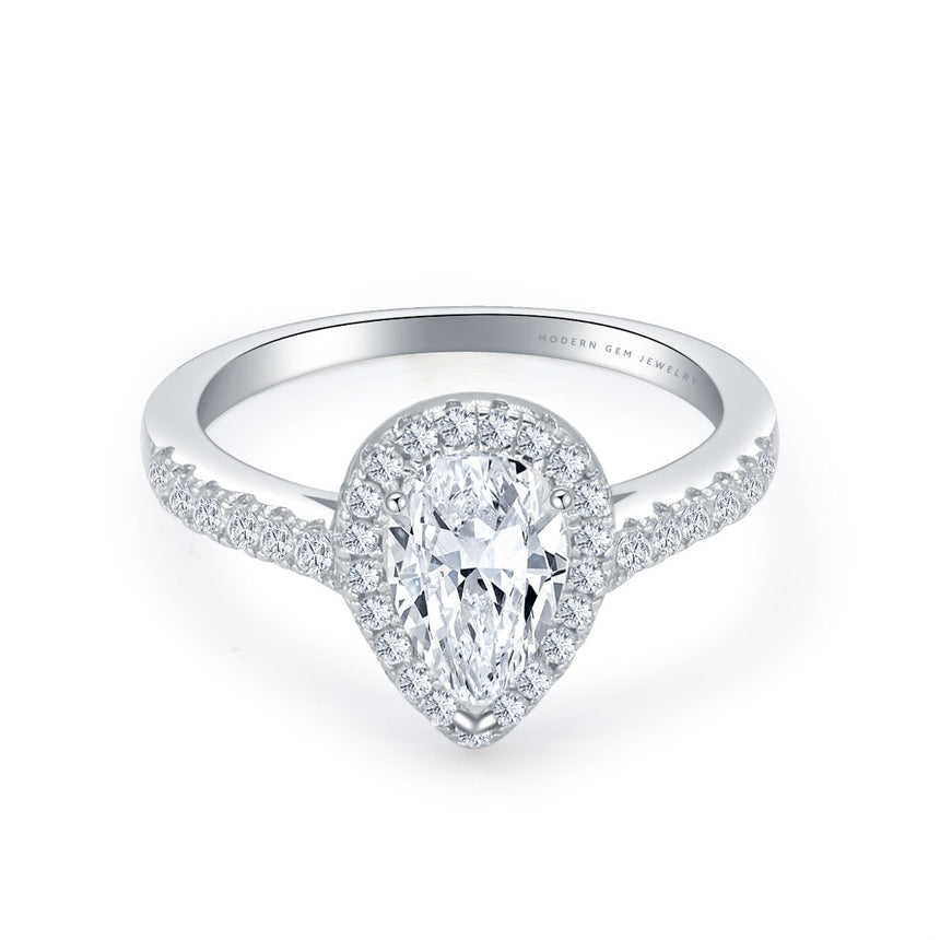 Natural Pear Shaped Diamond Engagement Ring with Diamond Halo 