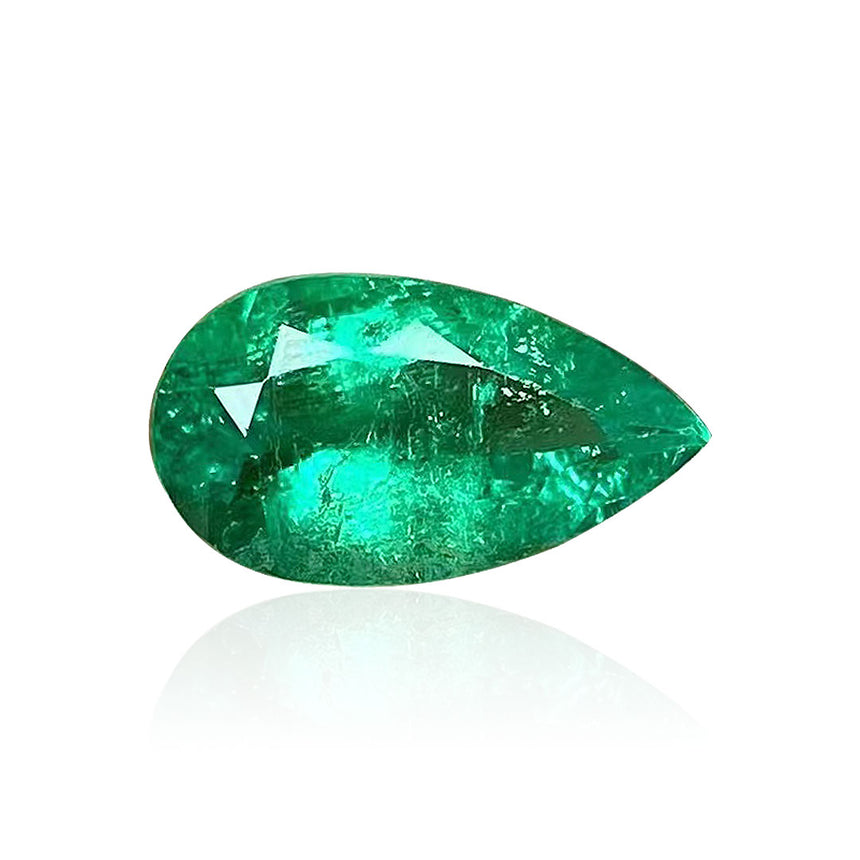 Emerald Gemstone | Pear Cut Green | 2.18 carats Tear Drop Columbian Minor-Oil | Custom Jewelry | Modern Gem Jewelry