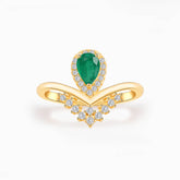 Pear Natural Emerald and Diamonds Promise Ring in 18K Yellow Gold | Modern Gem Jewelry | Saratti