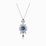 Floral Design Blue Sapphire Gold Necklace