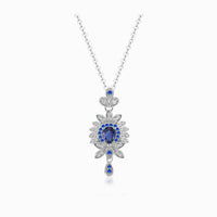 Floral Design Blue Sapphire Gold Necklace