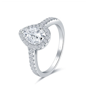 1 Carat Pear Shaped Diamond Ring In 18K White Gold| Custom Rings | Modern Gem Jewelry