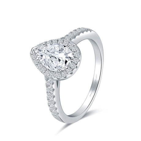 18K White Gold 1 ct. Natural Pear Cut Diamond Engagement Ring 