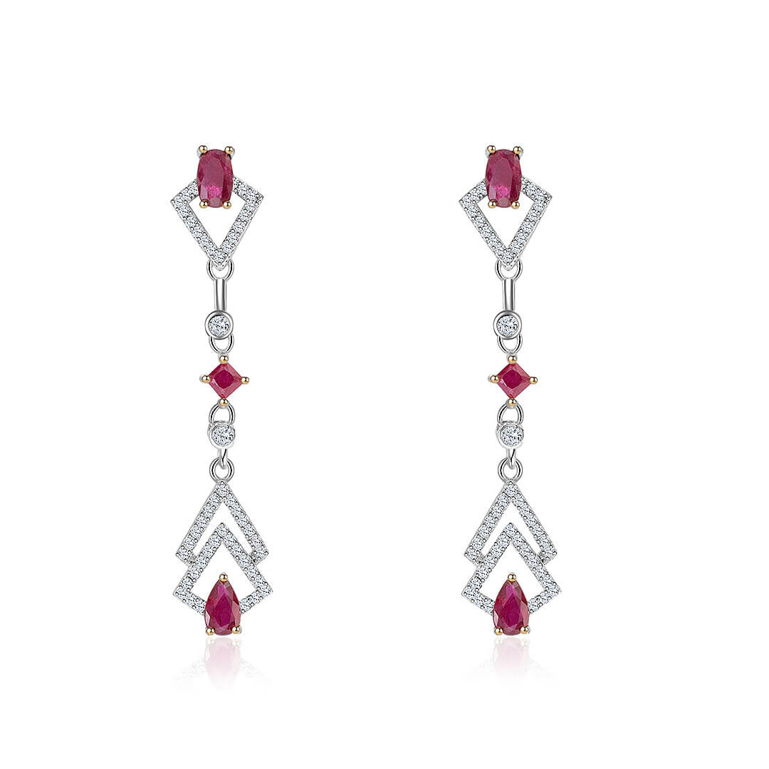 Natural Ruby Earrings & Diamond in White Gold | Custom Earrings| Modern Gem Jewelry