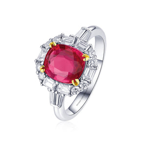 Ruby and Diamond Halo Ring in 18K White Gold | 1.6 carats GIA Ruby Ring | Modern Gem Jewelry | Saratti 