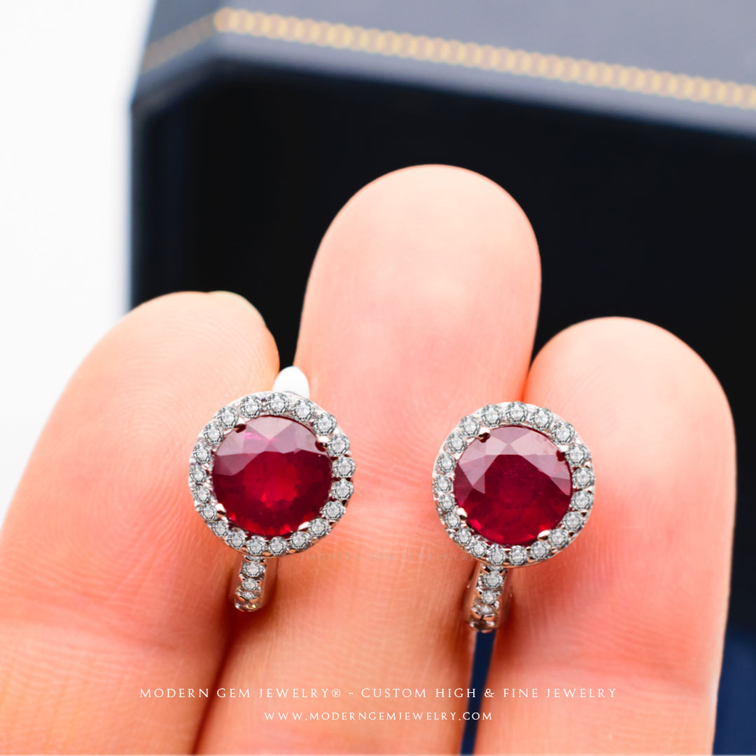 Elegant Ruby Hoops in 18K White Gold | Saratti