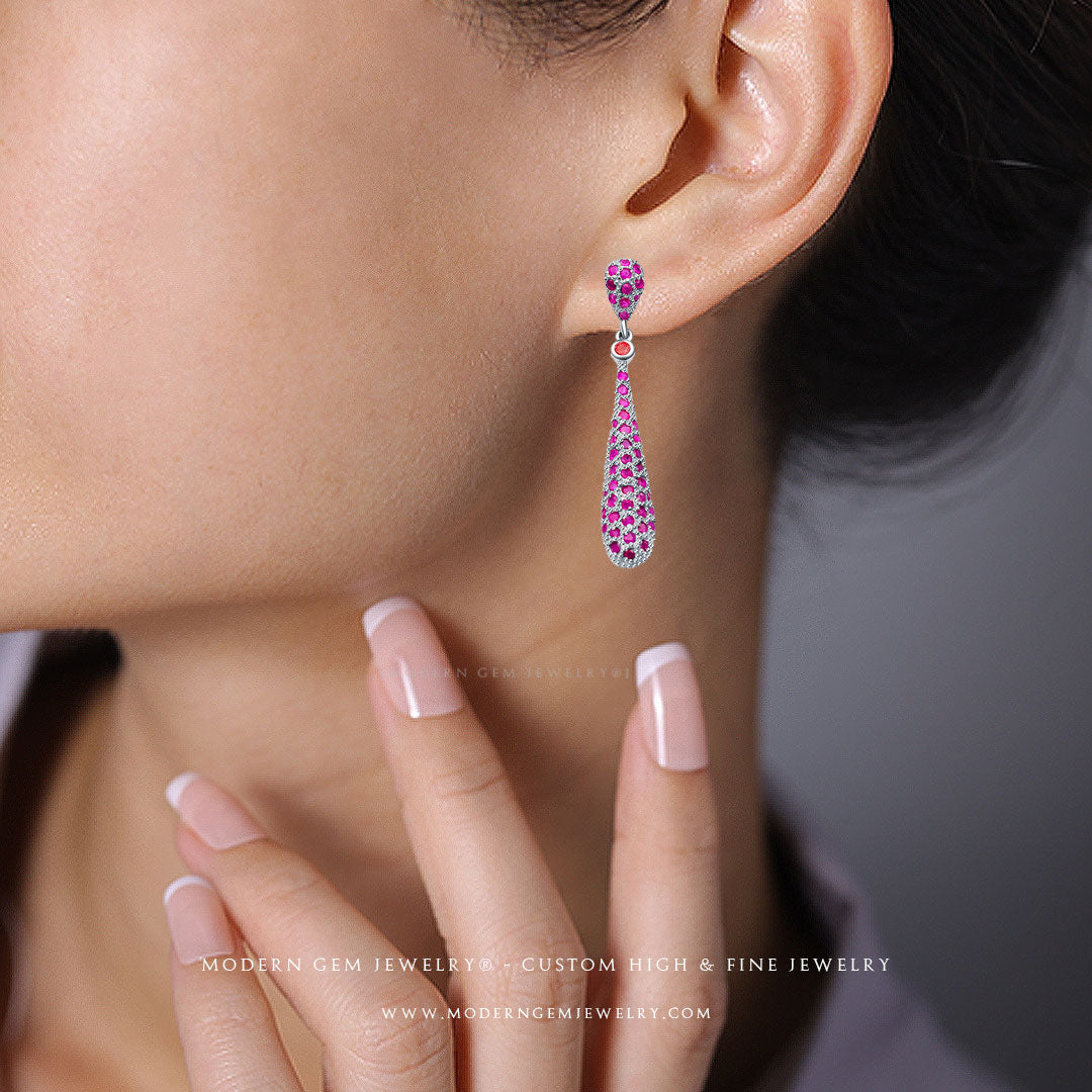 Timeless Sapphire and Pink Ruby Earrings in White Gold | Saratti