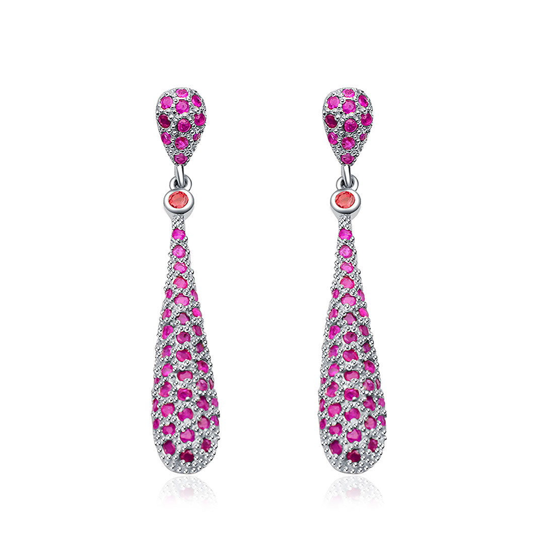 Sapphire Drop Earrings & Classic Pink Natural Ruby In White Gold | Custom Earrings| Modern Gem Jewelry