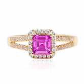 18K Yellow Gold Split Shank Purple Sapphire Ring | Modern Gem Jewelry | Saratti