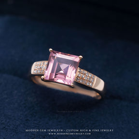 Tourmaline Ring & Diamonds Three Row Design In 18K Yellow Gold | Custom Rings| Modern Gem Jewelry | Saratti