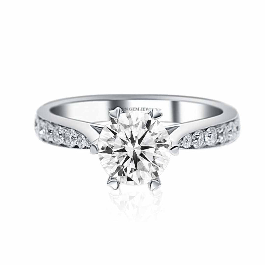 Moissanite Vintage Engagment Ring in White Gold | Custom Made Engagement Ring | Modern Gem Jewelry