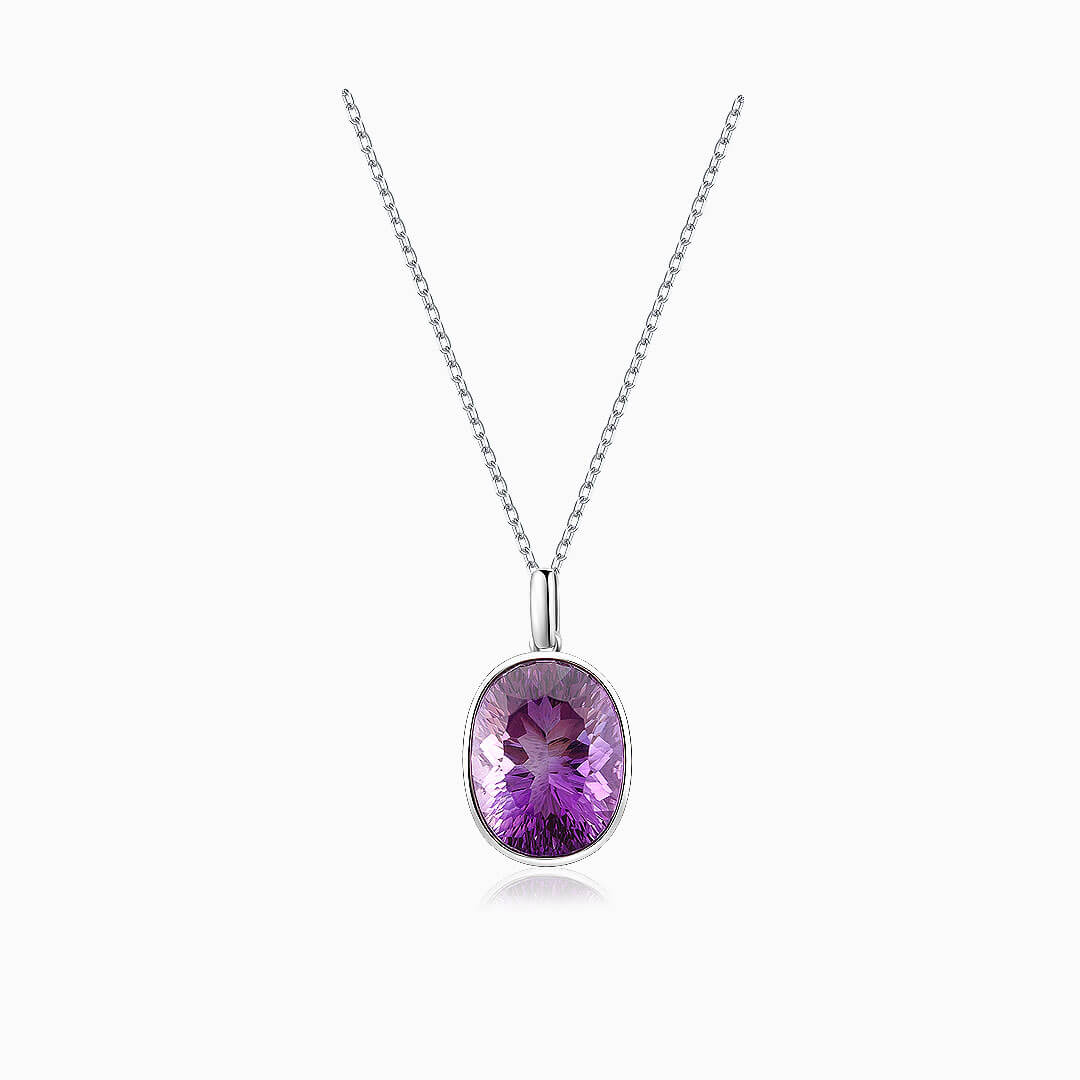 Oval Amethyst Bezel Set Purple Necklace | Modern Gem Jewelry