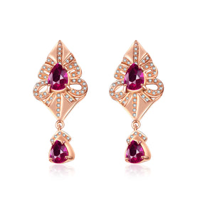 Red Ruby Earrings with Diamonds | Custom Earrings| Modern Gem Jewelry