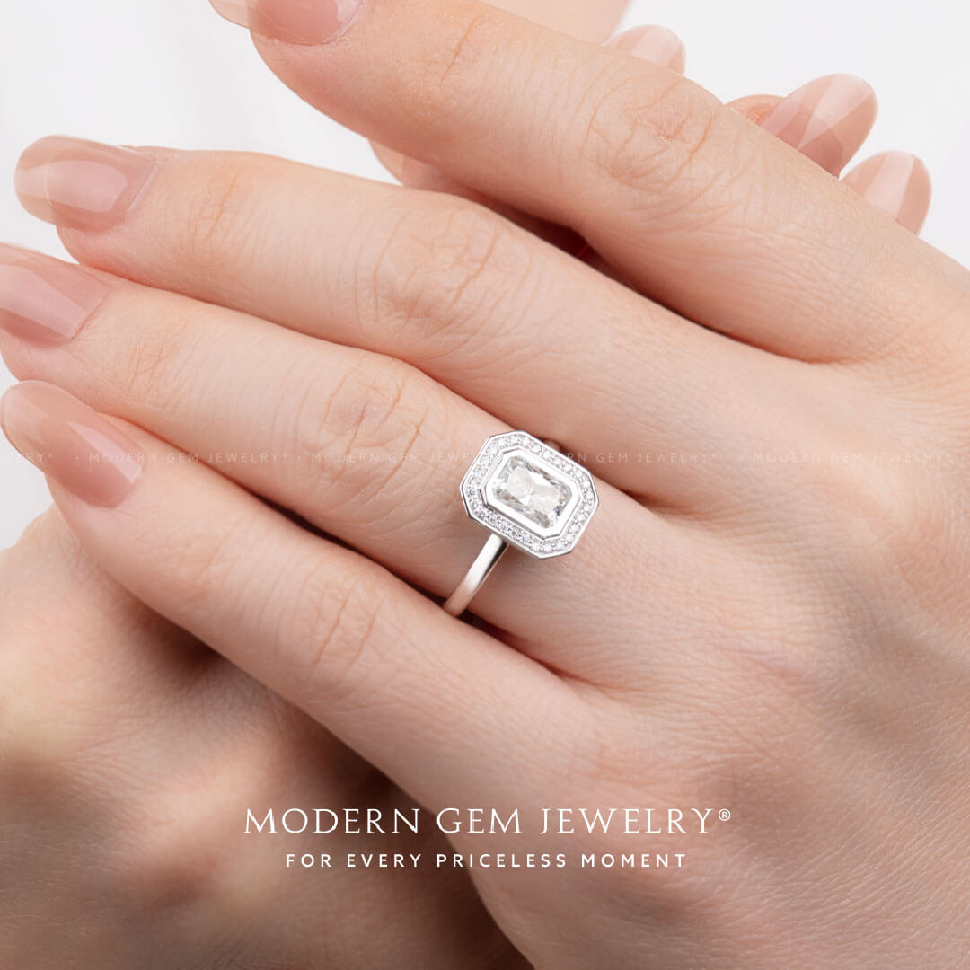 Radiant Cut Diamond Ring in 18K White Gold | Modern Gem Jewelry