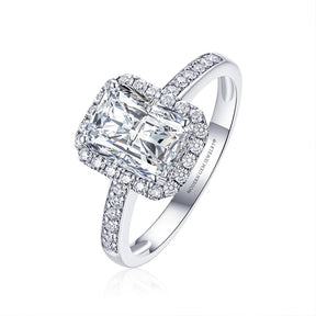 2 Carat Moissanite Ring with Halo and Set in 18K White Gold | Modern Gem Jewelry