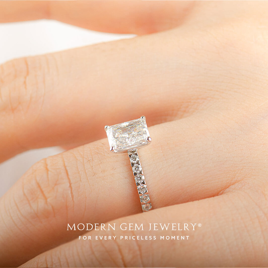 2 carat Moissanite Ring in Platinum | Modern Gem Jewelry | Custom Moissanite Engagment Ring 