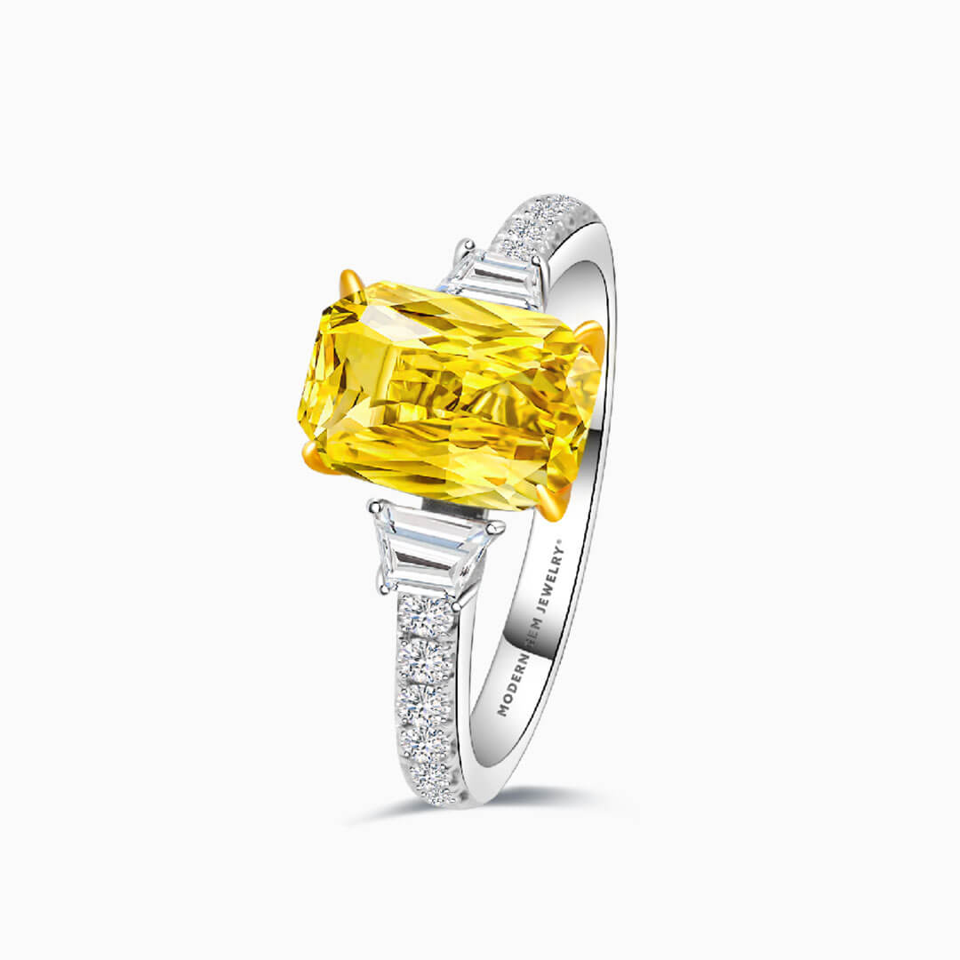 Three Stone Fancy Yellow Sapphire Ring with Diamonds | Modern Gem Jewelry | Saratti