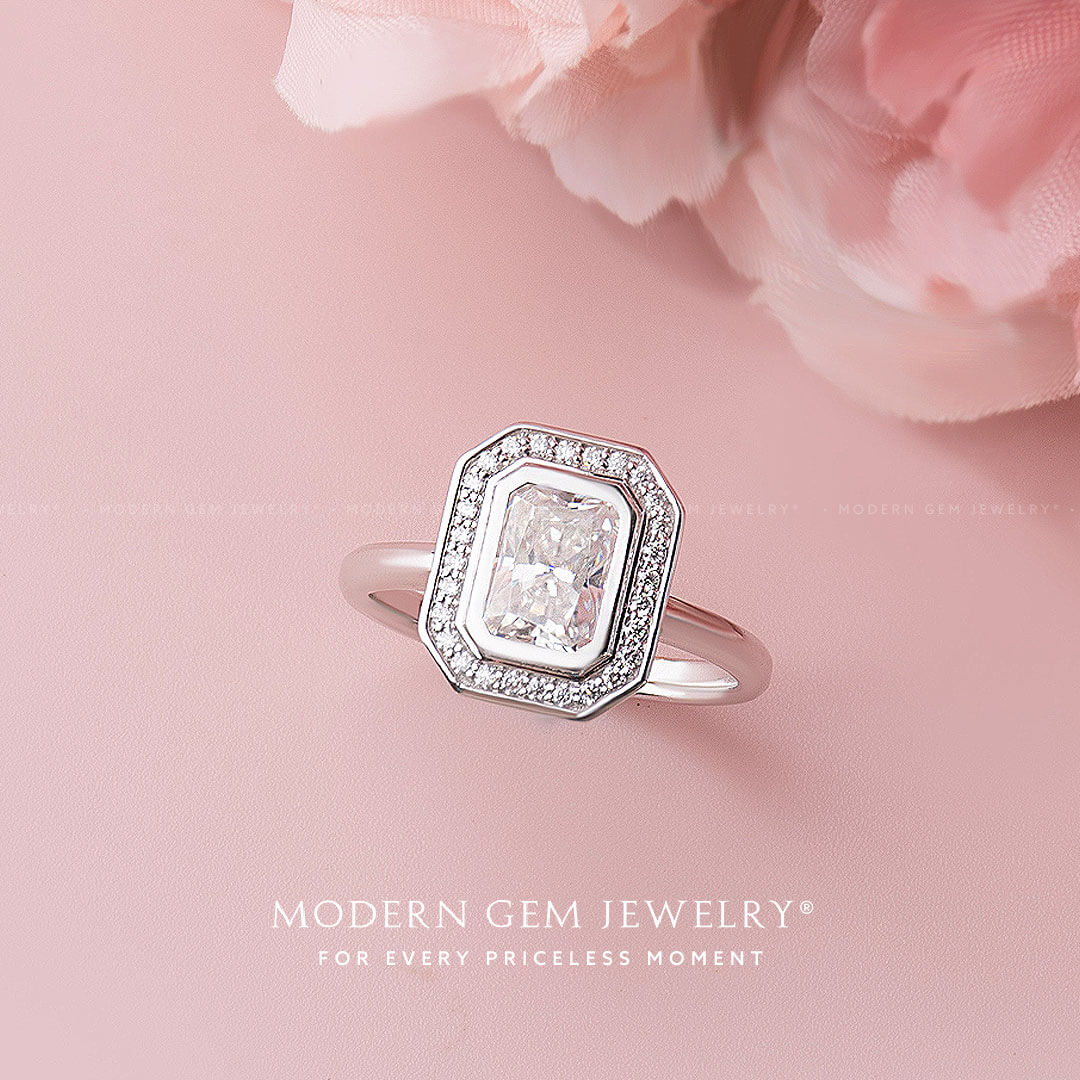 Radiant Cut Diamond Ring in Bezel Setting | MOdern Gem Jewelry