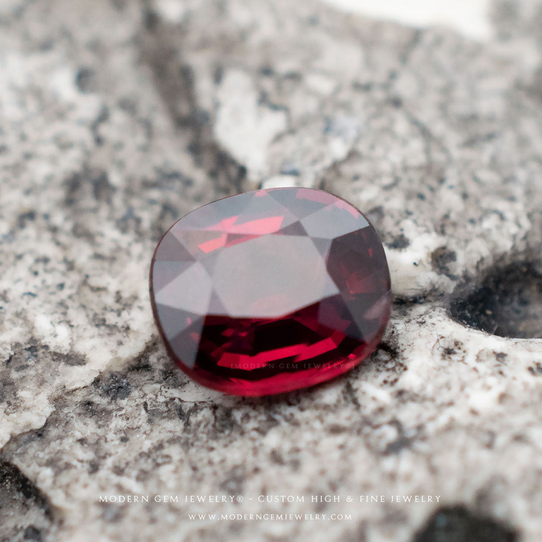 Red Spessatite Garnet Gemstone Cushion - Modern Gem Jewelry