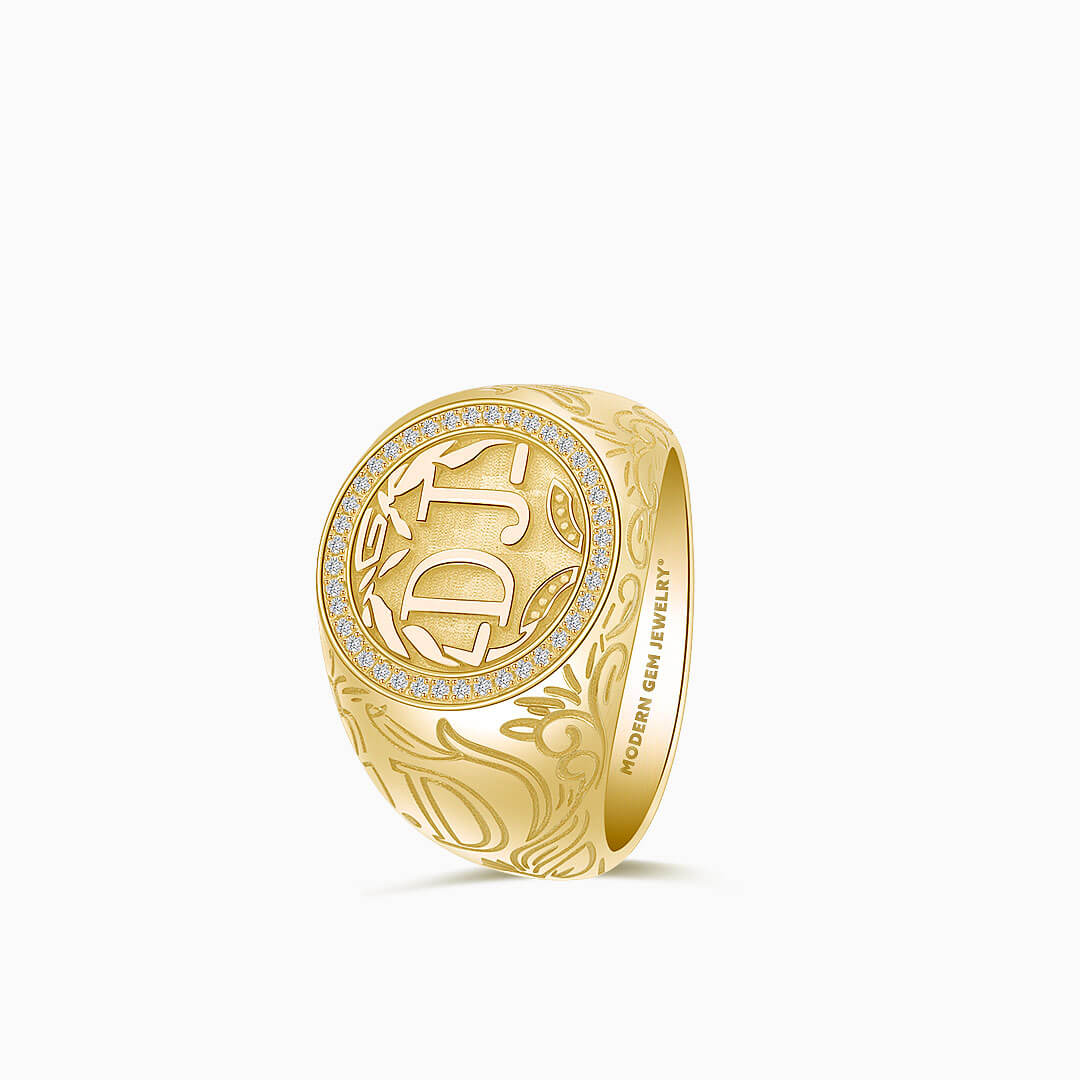 Ring Gold Men | Vintage Inspired Gold Ring with Natural Diamonds in 18K Yellow Gold | Modern Gem Jewelry | Saratti