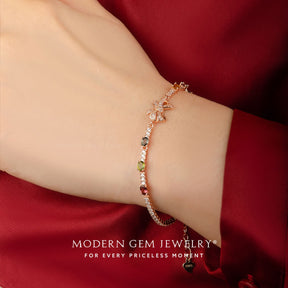 18K Rose Gold Bracelet with Tourmaline and Natural Diamonds on Hand | Modern Gem Jewelry