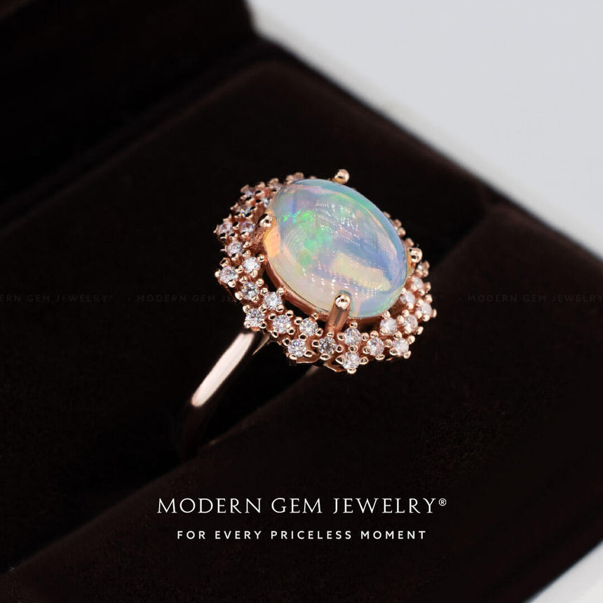 Rose Gold Opal Ring with Diamonds | Modern Gem Jewelry | Saratti