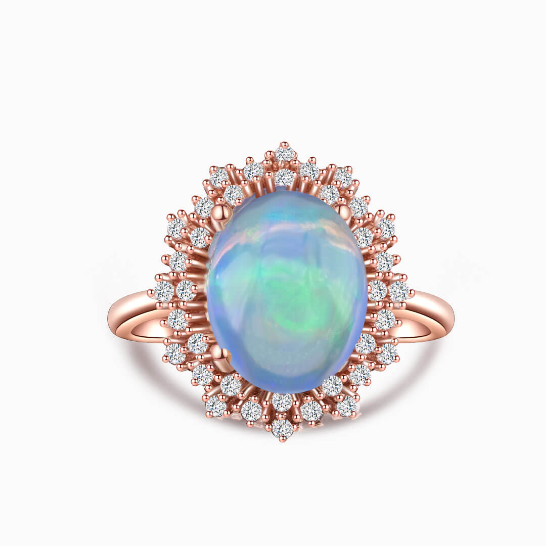 Rose Gold Opal Ring with Diamonds | Modern Gem Jewelry | Saratti