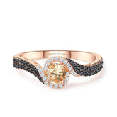 Champagne Diamond Ring in 18K Rose Gold with Black Diamonds Side Stones | Custom Jewelry| Modern Gem Jewelry