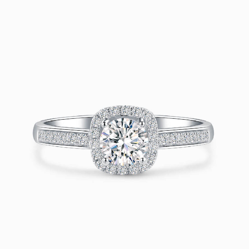 0.5 carat Diamond Halo Ring in 18K White Gold | Custom Engagement Rings | Modern Gem Jewelry