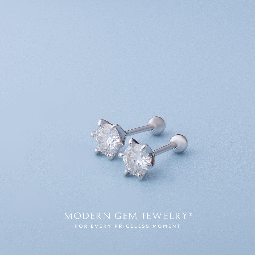 Half Carat Round Diamond Stud Earrings in 18K White Gold  | Modern Gem Jewelry