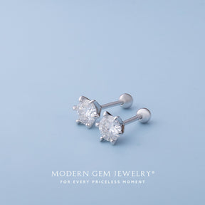 Half Carat Round Diamond Stud Earrings in 18K White Gold  | Modern Gem Jewelry